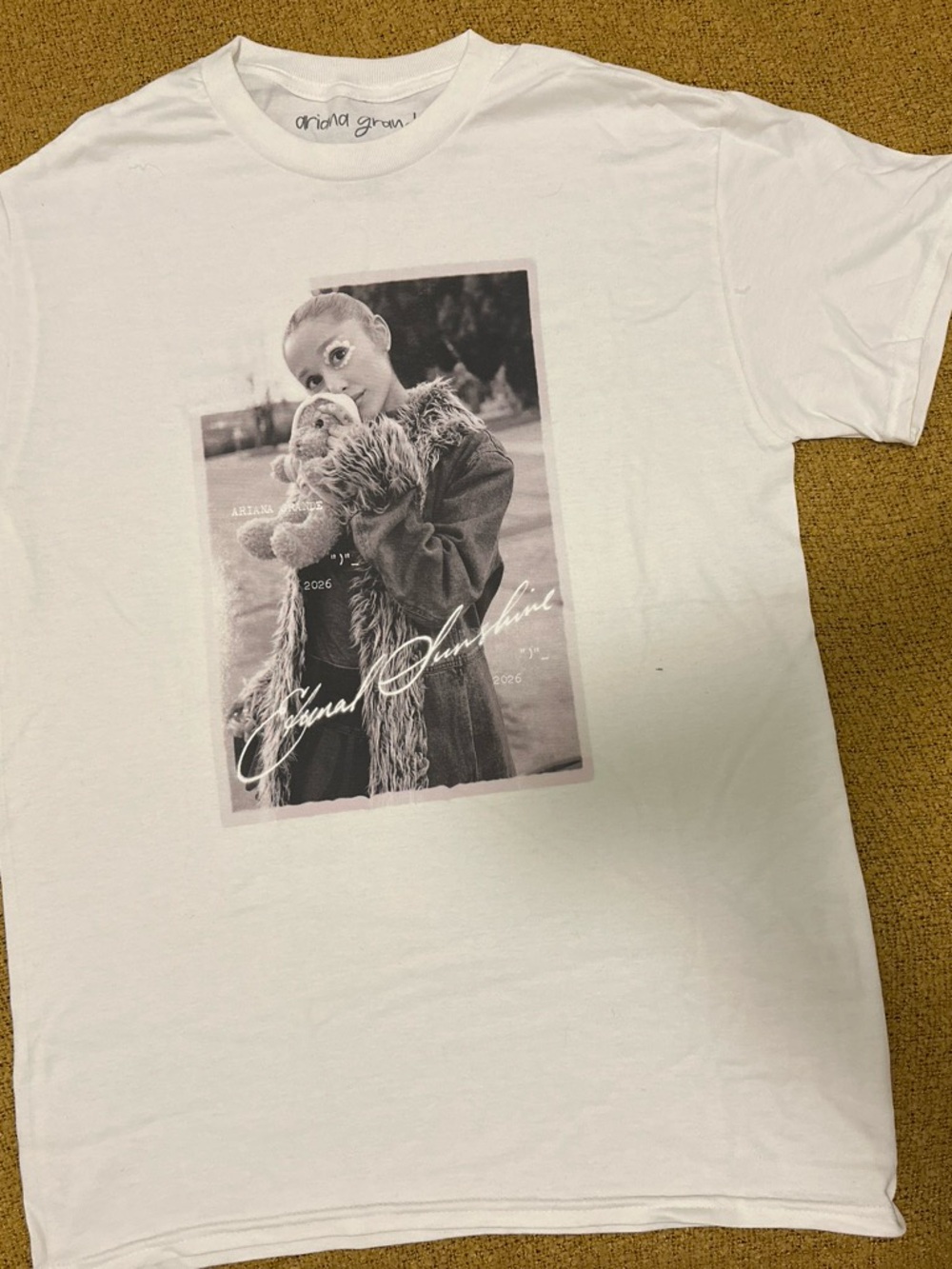 Ariana Grande White Tee with Pink-Tinted Vintage Photo Graphic